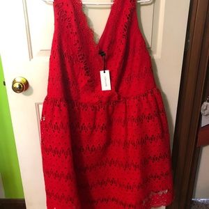 Formal V-Neck Red Lace Dress